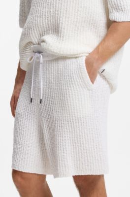 Cotton-blend shorts with rib knit, White