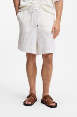 Bermuda in misto cotone con lavorazione a coste, Bianco