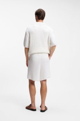 Cotton-blend shorts with rib knit, White
