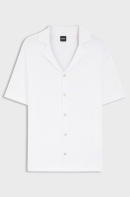 Regular-fit cardigan in striped cotton, White