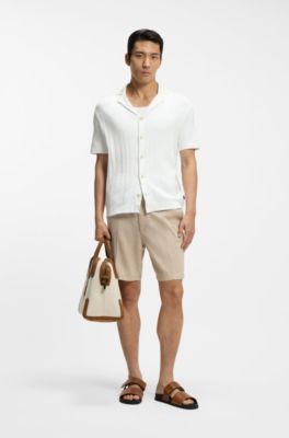 Regular-fit cardigan in striped cotton, White