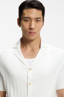 Regular-fit cardigan in striped cotton, White