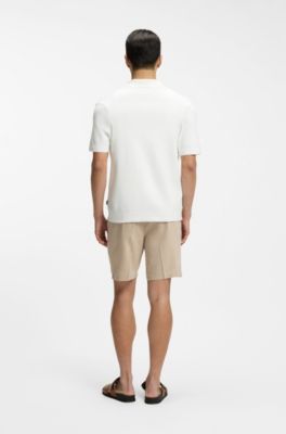 Regular-fit cardigan in striped cotton, White