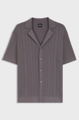 Regular-fit cardigan in striped cotton, Purple