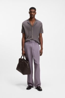 Regular-fit cardigan in striped cotton, Purple