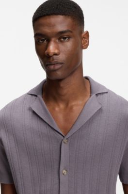 Regular-fit cardigan in striped cotton, Purple