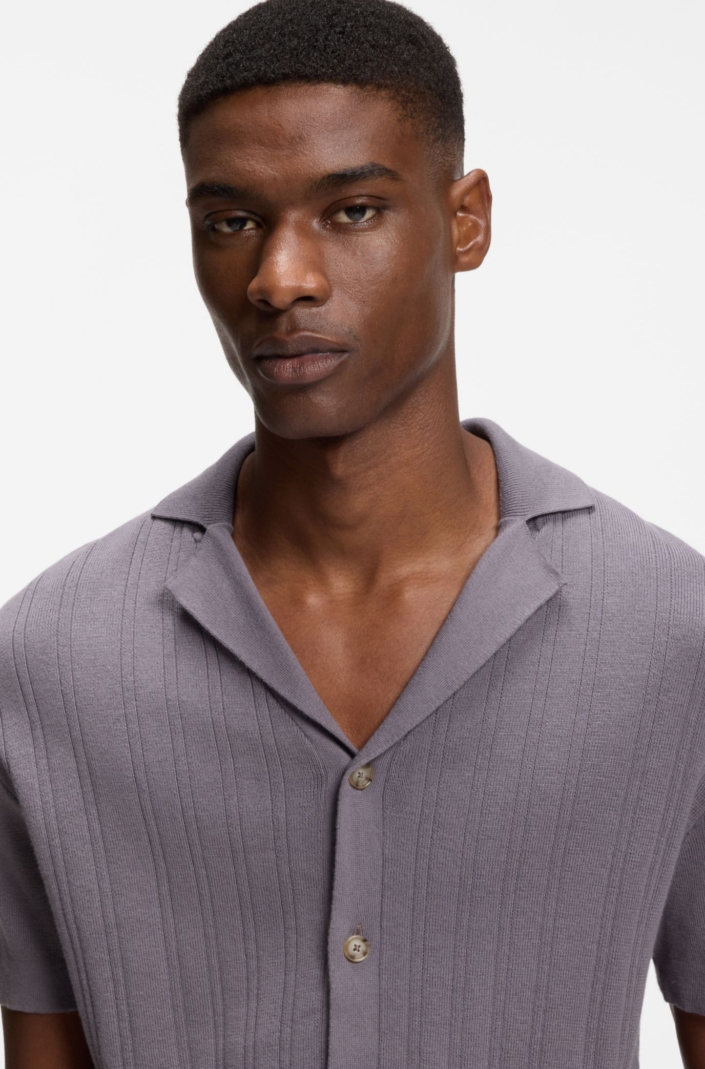 BOSS - Regular-fit cardigan in striped cotton - Purple