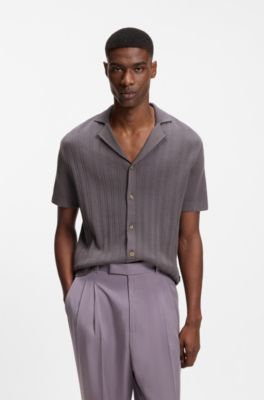 Regular-fit cardigan in striped cotton, Purple