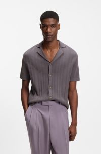 Regular-fit cardigan in striped cotton, Purple