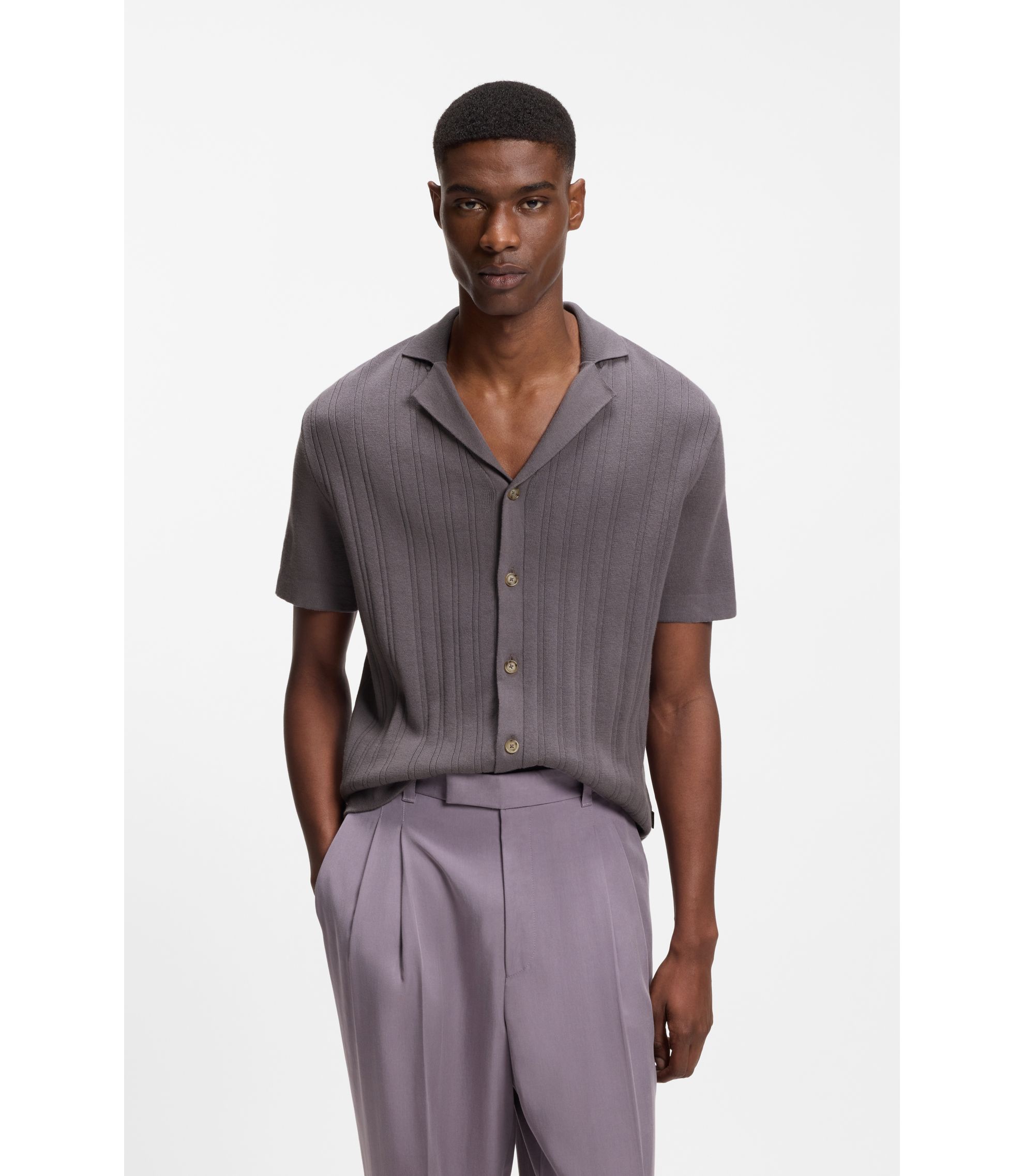 Regular-Fit Cardigan aus Baumwolle mit Streifen-Dessin