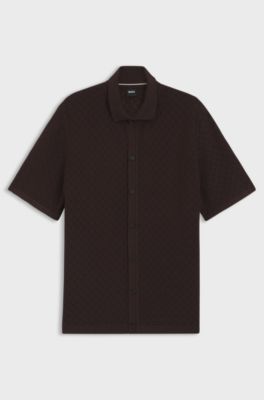 Regular-fit shirt in knitted cotton, Dark Brown
