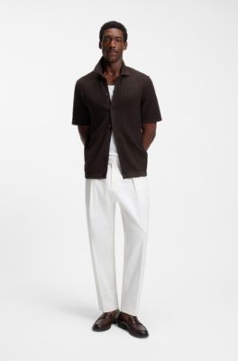 Regular-fit shirt in knitted cotton, Dark Brown