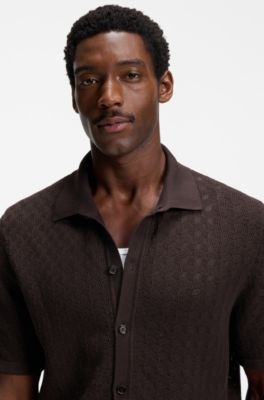 Regular-fit shirt in knitted cotton, Dark Brown