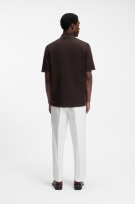 Regular-fit shirt in knitted cotton, Dark Brown