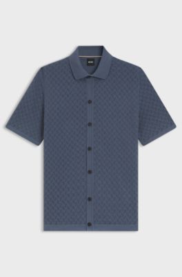 Regular-fit shirt in knitted cotton, Light Blue