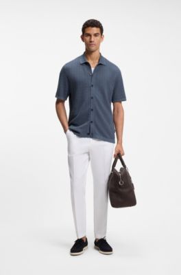 Regular-fit shirt in knitted cotton, Light Blue