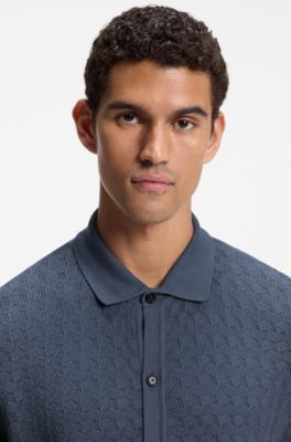 Regular-fit shirt in knitted cotton, Light Blue