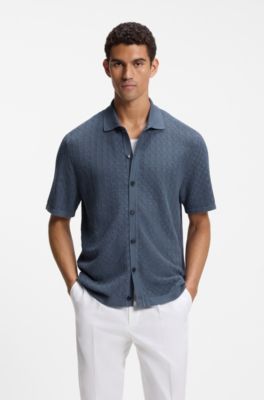 Regular-fit shirt in knitted cotton, Light Blue