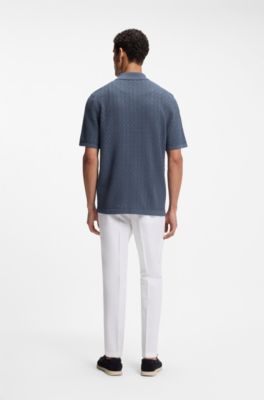 Regular-fit shirt in knitted cotton, Light Blue