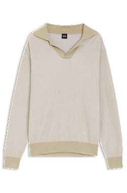 Ribbstickad tröja i bomullsblandning med Johnny-krage