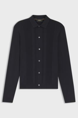 Silk cardigan with mesh panelling, Dark Blue