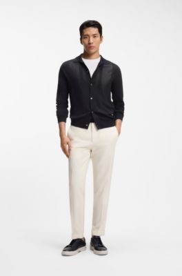 Silk cardigan with mesh panelling, Dark Blue