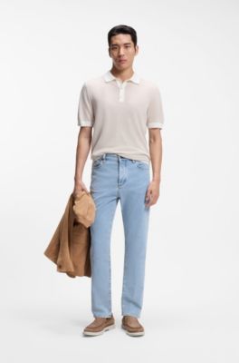 Polo de punto de seda y algod&oacute;n, Beige claro