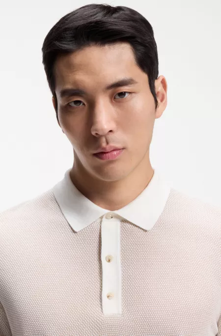 Short-sleeved structured-knit sweater in silk and cotton