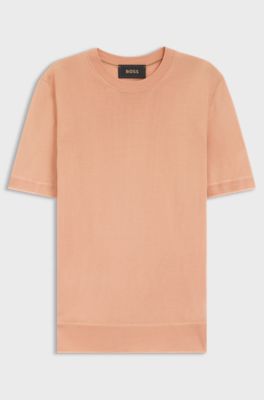 Gebreid T-shirt van zijde, Licht oranje