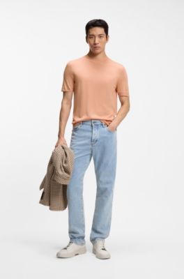 Short-sleeved sweater in silk, Light Orange