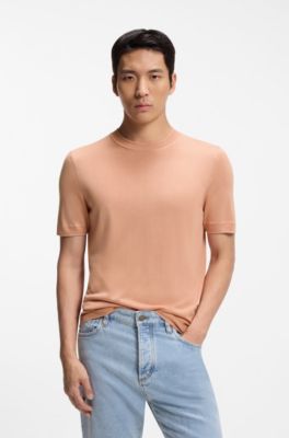 Gebreid T-shirt van zijde, Licht oranje