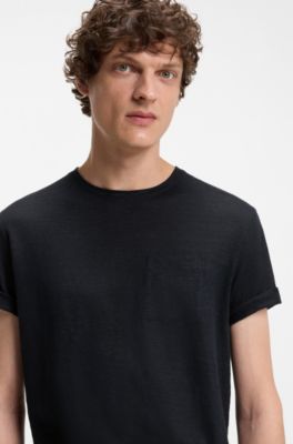 BOSS BY BECKHAM T-shirt in linen, Dark Blue
