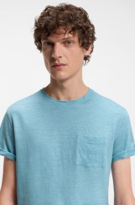 BOSS BY BECKHAM T-shirt van linnen, Lichtblauw