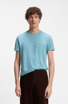 BOSS BY BECKHAM T-shirt van linnen, Lichtblauw