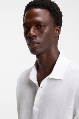 BOSS BY BECKHAM polo shirt in linen, White