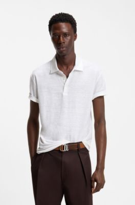 BOSS BY BECKHAM polo shirt in linen, White