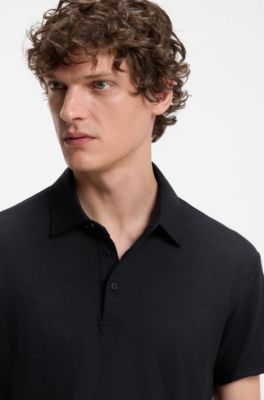 BOSS BY BECKHAM polo shirt in linen, Dark Blue