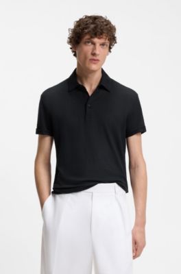 BOSS BY BECKHAM polo shirt in linen, Dark Blue