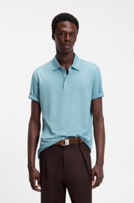 BOSS BY BECKHAM Poloshirt aus Leinen, Hellblau