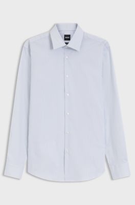 Regular-fit shirt in printed stretch-cotton poplin, Light Blue