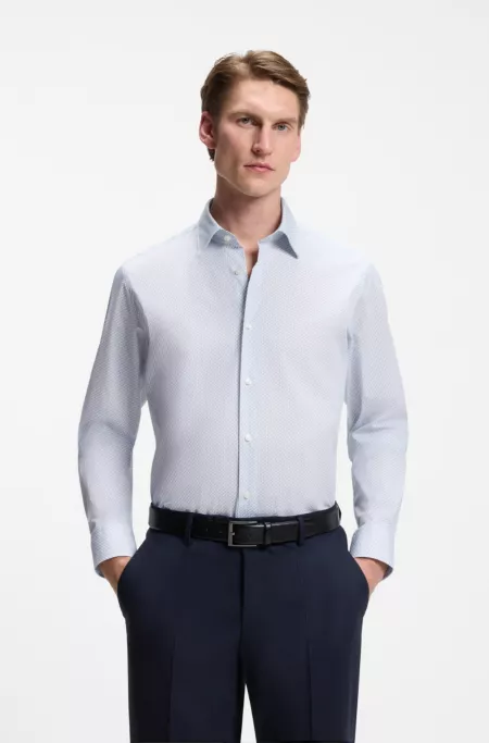 Regular-fit shirt in printed stretch-cotton poplin