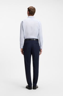 Regular-fit shirt in printed stretch-cotton poplin, Light Blue
