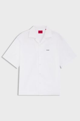 Oversized-Fit Hemd aus Baumwolle mit Paper-Touch-Effekt, Wei&szlig;