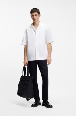 Oversized-fit shirt in paper-touch cotton, White