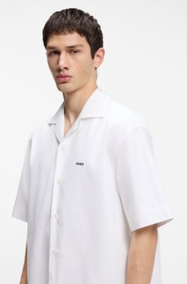 Oversized-Fit Hemd aus Baumwolle mit Paper-Touch-Effekt, Wei&szlig;