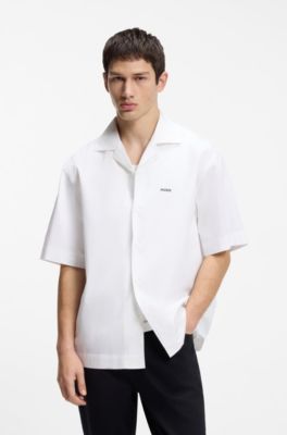 Oversized-Fit Hemd aus Baumwolle mit Paper-Touch-Effekt, Wei&szlig;