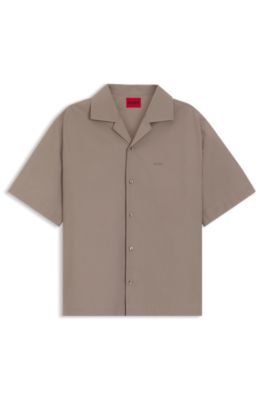 Oversized-fit shirt in paper-touch cotton, Light Brown