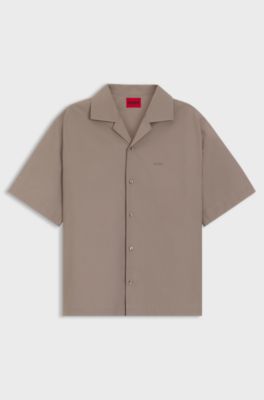 Oversized-fit shirt in paper-touch cotton, Light Brown