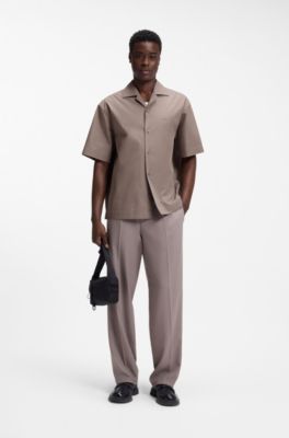 Chemise Oversized en coton au toucher papier, Brun chin&eacute;
