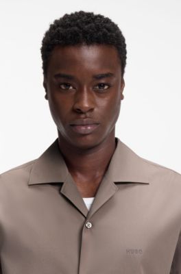 Oversized-fit shirt in paper-touch cotton, Light Brown